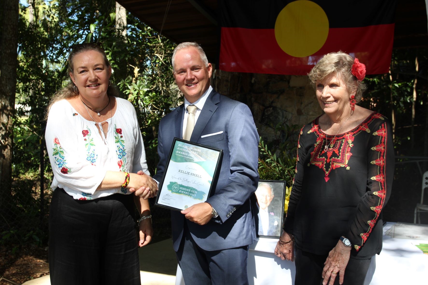 Kellie Small accepting Hidden Gem Award from Mayor Cr Steve Allan