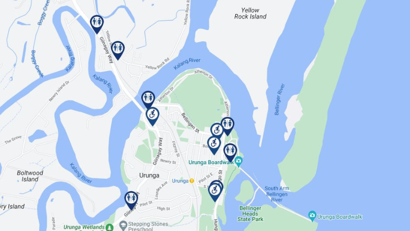 Urunga - greater area Public Toilet Map.png